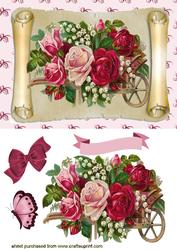 Roses in a Wheelbarrow, on a Scroll