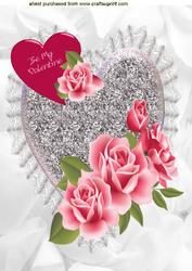 Roses for U on a Silver Heart, A4 Topper