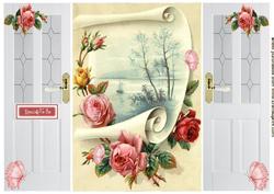 Roses on a Scroll with Water Scene, Gatefold