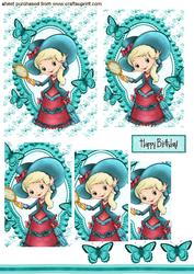 Little Vintage Lady with Blue Butterflies, Pyramids