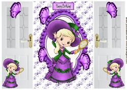 Cute Little Vintage Lady with Purple Butterflies, Gatefold