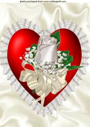 Big Red Satin Heart, with White Rose, A4 Topper