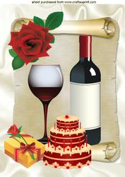 Champagne & Cake, with Red Rose, A4 Topper