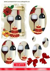 Champagne & Cake with Red Rose, Oval Pyramids