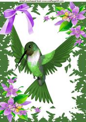 Beautiful Green Humming Bird with Flowers a 4 Topper