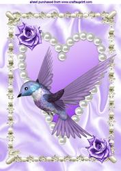 Beautiful Purple Humming Bird, on a Pearl Heart A4 Topper