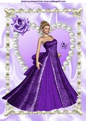 Beautiful Lady in a Purple Gown on a Pearl Heart, A4 Topper