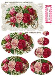 Red Roses on Ecru Lace, Oval Pyramids