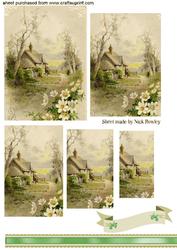 Pretty Country Cottage with Flowers, Pyramids