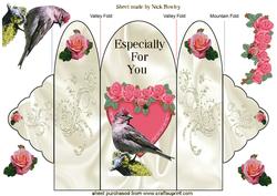 Little Bird on Heart with Roses, Tri Fold Shutter