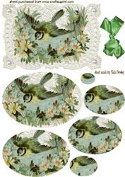 Pretty Bird with Flowers on Ecru Lace, Pyramids