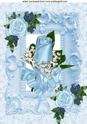 Ice Blue Rose in Ornate Frame, A4 Topper