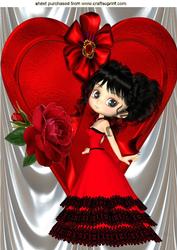 Sweet Little Lady with Red Heart, A4 Topper