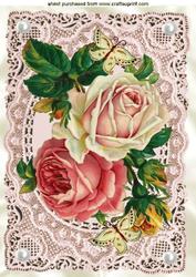 Roses on Ecru Lace with Pearls,a4 Topper