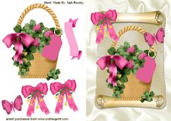 Basket with Berries & Bow on a Scroll