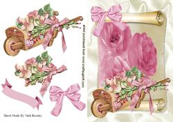 Wheelbarrow of Flowers on a Scroll