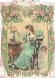 Pretty Vintage Lady with Cherub, A4 Topper