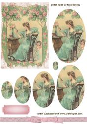 Pretty Vintage Lady with Cherubs, Oval Pyramids