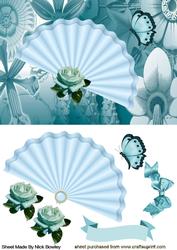 Pretty Ladies Fan on Blue Flower Abstract Background