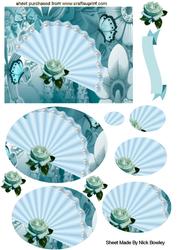 Ladies Fan on Flower Abstract Background, Oval Pyramids