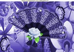 Ladies Fan, on Purple Flower Abstract Background, A4 Topper