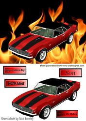 Red Sports Car on Flame Background