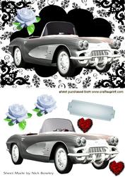 Ladies Silver Sports Car, with White Rose