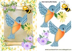 Spring Has Sprung, with Little Blue Bird on a Scroll