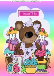 Teddy with Lots of Yummy Cupcakes, A4 Topper