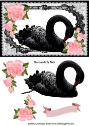 Black Swan with Pink Roses