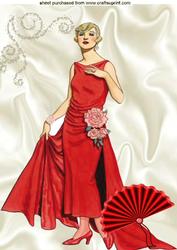 Elegant Lady in Red Dress with Fan, A4 Topper