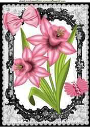 Pink Daffodils, in Black Lace Frame, A4 Topper