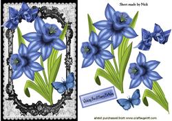 Blue Daffodil, with Bow & Butterflies