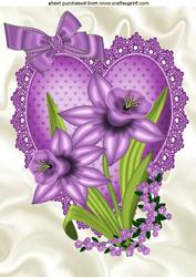Purple Daffodils on Lace Purple Heart A4 Topper