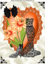 Black Lace Dress, with Orange Daffodils, A4 Topper