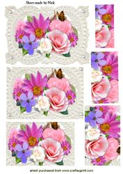 Pink Shades of Spring Flowers, on Ecru Lace, Pyramids