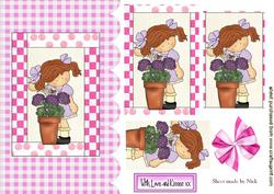 Little Girl with Flowers, Scalloped Edge & Pyramids