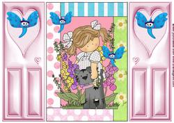 Little Girl with Puppy and Cute Butterflies, Gatefold