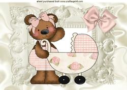 Little Teddy with Pram, A4 Topper