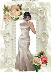 Elegant Lady in White Gown with Corner Roses, A4 Topper
