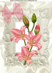 Pink Lillies with Organza Bow, A4 Topper