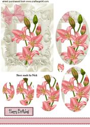 Pink Lily in Ornate Frame, Oval Pyramids