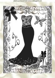 Black Evening Dress in Silver Ornate Frame, A4 Topper