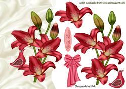 Red Lillies on a Wavy Edge with Little Bird