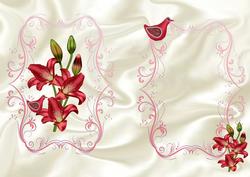 Red Lillies on a Wavy Edge with Little Bird Insert