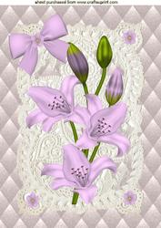 Lilac Lillies on Ecru Lace, A4 Topper