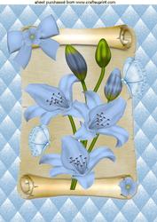Pale Blue Lillies on a Scroll , A4 Topper