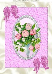 Pretty Pink Roses in a Vase in a Pearl Frame, A4 Topper