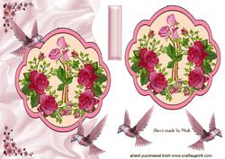 Roses in Bloom with Humming Birds on Wavy Edge