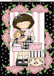 Cute Litle Girl with Ragdoll in Floral Frame,a4 Topper